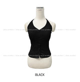 Aine Ribbed Button Holter Sleeveless (+With Cup)