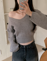 2WAY Off Shoulder Deep V-neck Knit (8color)