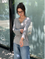 Vane Button Oversized Loose-Fit Long-Sleeve