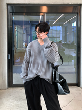  Isabelle Vienna V-Neck Loose Fit Ribbed Long Sleeve Knit