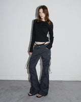 Shirring Cargo Bootcut Pants Charcoal