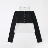 Button off crop cardigan set Black