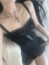 [only suzen] Temer lace ribbon dress (black)