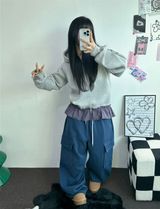チェックフリルカンカンフーディーTシャツスウェットシャツ💟🤍🖤🩶3カラー