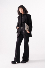 Retro two-tone high-waisted straight-leg embroidered flared jeans
