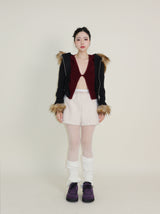 デッカウルフジョットフード付きファーニットジップアップジャケット (Wool Jacket)