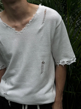 [S/S]バカンスダメージVネックハーフニット(3color)