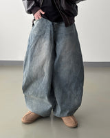 Dot heavy brushed balloon denim pants