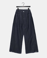 ダッドサイドピンタックスナップボタンワイドロングデニムパンツ