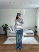 stripe off shoulder tee