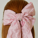 ジャカードビッグリボンヘアクリップ _ ピンク