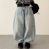 Jian Curve Slit Baggy Balloon Wide Denim Pants