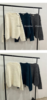 [Unisex] ウールヘアーボタンニット(3color)