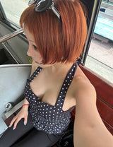 dot halter neck smoke blouse