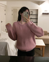 [Wool 20%] Dobby Line Alpaca Round Knit
