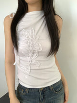 Warren Flower Embroidered  Shirred Sleeveless