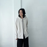 Waffle Knit Double-Zip Button Detail Hooded Jacket