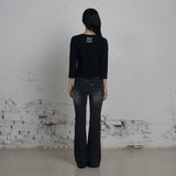 C 90S LINE SLIT NECK T-SHIRT_BLACK