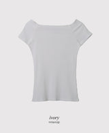Off Shoulder Slim Rib Short Sleeve T-shirt (3color)