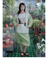 UnsocialNight original design autumn and winter light green cute イラストプリントハーフスカート female