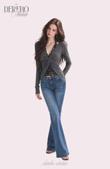 Roy Black Halter Lace Twist Long Sleeve T-shirt