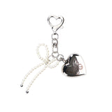 HEART BUTTERFLY LOGO PEARL RIBBON KEYRING_BLACK