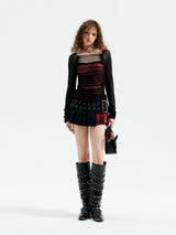 Emoha Black Witch Rock Visual Kei Red and Black Plaid Pleated Skirt