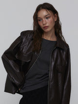 Eco Leather Bomber Jacket_Brown