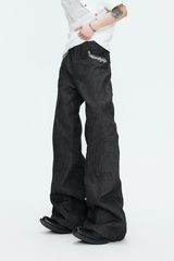 Pleated Embroidered Straight Jeans