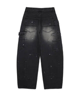 カーブドダブルニーデニムパンツ - ブラック