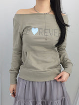 レタリングハートボートネックTシャツ