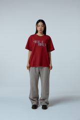 EEERRR Distorted ロゴオーバークロップフィットTシャツ (ワイン)