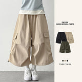 ストリングカーゴバミューダパンツ バンディングワイドショートパンツ ポケットカプリハーフパンツ(3 colors)