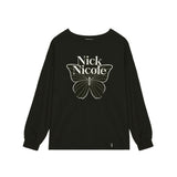 バタフライシグネチャー長袖トップ_ブラッククリーム
