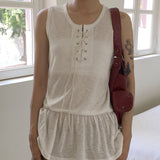 Kitten eyelet strap frill layered sleeveless