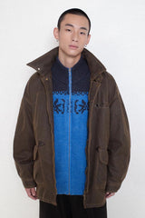 Half-high collar warm and retro jacquard zippered cardigan sweater