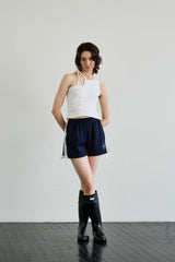 RIBBON JERSEY TRACK MICRO SHORTS / NAVY