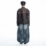 Sun Patch Leopard Balloon Denim Pants - BLACK