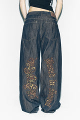 LEOPARD APPLIQUE WIDE PANTS BLUE