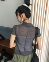 Noel seersucker v-neck checkered short sleeve shirt