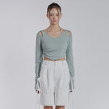 HALTER NECK SHIRRING TOP(MINT)