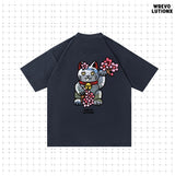 サクラまねきねこヘビーウェイトTシャツ(ネイビーブルー)