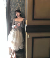 プリットスクエアネックフリルライントップ