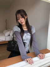 [Fake Layered] ハインパフリボン半袖レイヤードTシャツセット