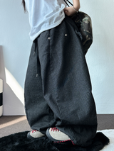 ストライプスナップデニムバルーンロングパンツ 💙🖤2カラー