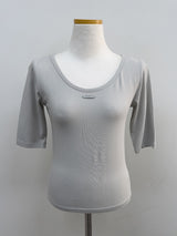 Pintuck U-Neck Elbow Length T-Shirt