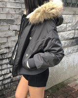 Kait Snap Button Stitch Oversized Fur Parka Jacket