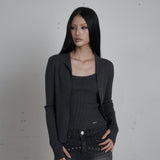 C HIGH NECK KNIT SLEEVELESS CARDIGAN SET_CHARCOAL