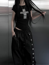 metallic cross stud short sleeve (3color)
