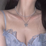 [(G)I-DLE Shuhua Necklace] ミスティックバタフラインレイヤードネックレス - Silver color